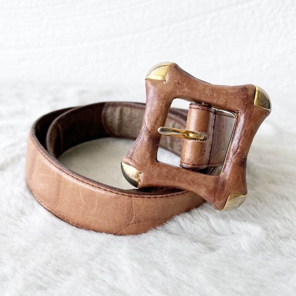 VINTAGE The Ritz Light Brown Leather Belt With Square Leather Buckle